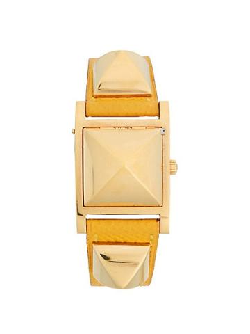 Herm S Vintage Courchevel Goldplated Stainless Steel & Grained Leather-strap Flip Case Watch