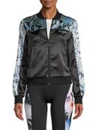 Roberto Cavalli Sport Snakeskin-print Embellished Cropped Track Jacket