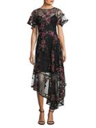 Nanette Lepore Floral Flamenco Asymmetrical Chiffon Frock Dress