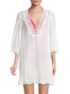 Eberjey Pleated Lace-trim Cotton-blend Coverup