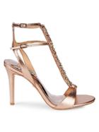 Badgley Mischka Hollow Embellished Metallic High-heel Sandals