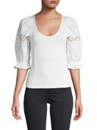 Free People Ribbed Puffed-sleeve Top