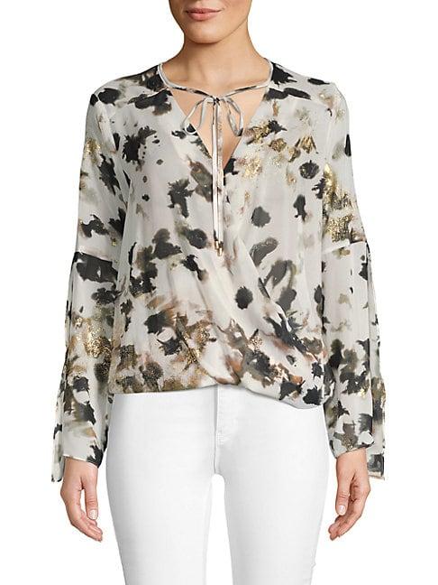 Kenneth Cole Floral Long-sleeve Wrap Top