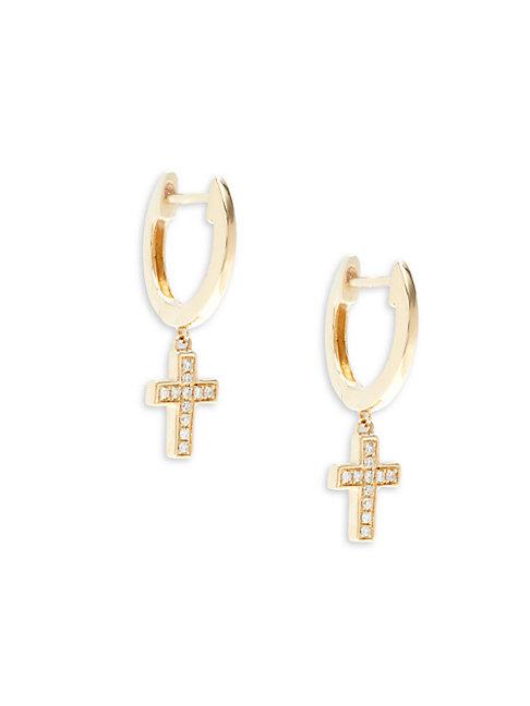 Saks Fifth Avenue 14k Yellow Gold & Diamond Cross Dangle Earrings