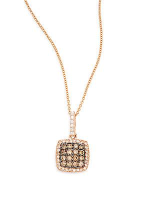 Effy White & Espresso Diamond 14k Rose Gold Square Pendant Necklace