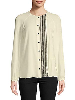 Derek Lam Collarless Silk Button-down Shirt