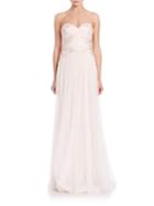 Marchesa Notte Strapless Embroidered Gown