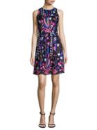 Nicole Miller New York Embroidered Mesh A-line Dress