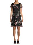 Adrianna Papell Floral Bouquets Embroidered Flare Dress
