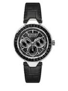 Versus Versace Sertie Stainless Steel Black Leather Strap Multifunction Watch