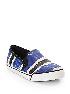 Alice + Olivia Piper Embossed Leather Striped Sneakers