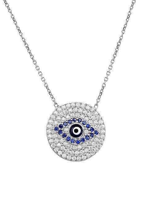 Gabi Rielle Sterling Silver White & Blue Crystal Evil-eye Pendant Necklace