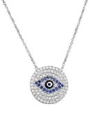 Gabi Rielle Sterling Silver White & Blue Crystal Evil-eye Pendant Necklace