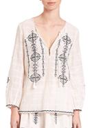 Joie Lemay Embroidered Cotton Dobby Top