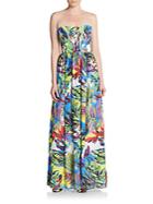 Milly Floral Silk Strapless Maxi Dress