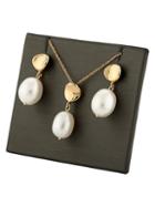 Saks Fifth Avenue 14k Gold & 6mm Oval Freshwater Pearl Necklace & Earrings Set