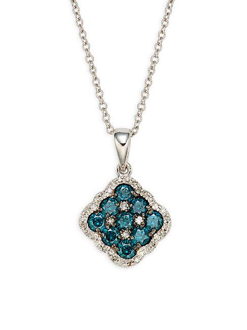 Effy 14k White Gold Blue & White Diamond Pendant Necklace