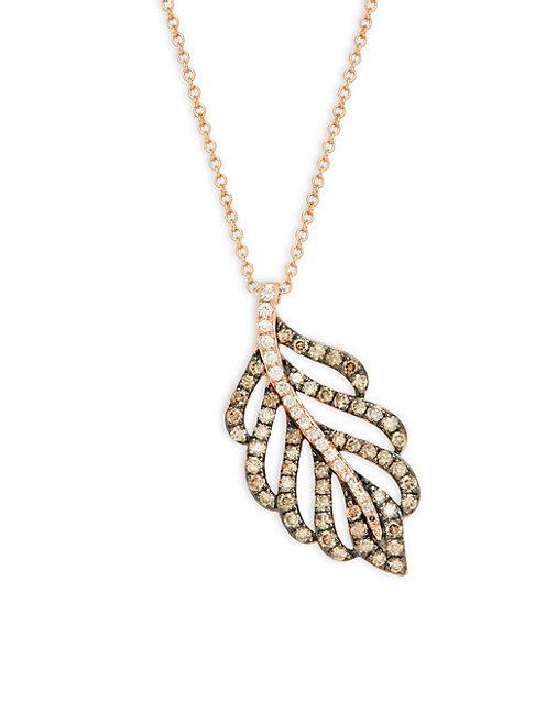 Effy 14k Rose Gold White & Brown Diamond Leaf Pendant Necklace