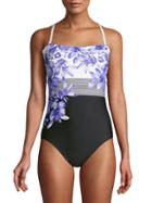 Calvin Klein Floral Stripes Bandeau One-piece Swimsuit