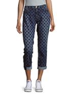Current/elliott Dot-print Rollover-cuff Cropped Jeans