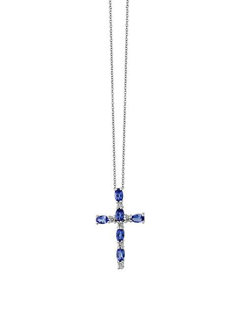Effy 14k White Gold Tanzanite And Diamond Cross Pendant Necklace