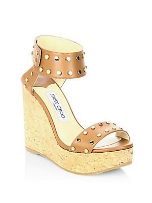 Jimmy Choo Nellie Studded Leather Cork Wedge Sandals