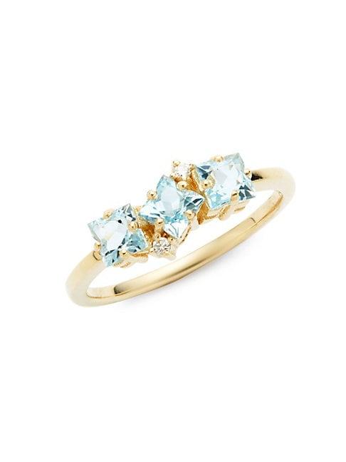 Suzanne Kalan 14k Gold Blue Topaz & Diamond Ring