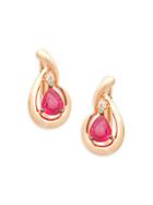 Effy 14k Rose Gold Ruby & Diamond Twist Teardrop Earrings