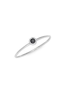 Suzanne Kalan Black Diamond And 14k White Gold Thin Stackable Ring