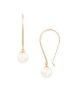 Masako Brushed 14k Yellow Gold & 9-9.5mm White Round Freshwater Pearl Dangling Earrings