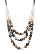 Alexis Bittar White Rhodium & Goldplated Multi-stone Beaded Layer Necklace
