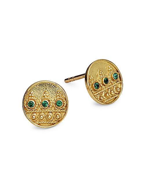 Legend Amrapali Heritage Moon 18k Gold Emerald Stud Earrings