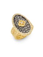 Freida Rothman Goldtone & Cubic Zirconia Floral Crest Double Band Ring