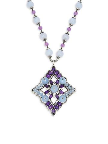 Arthur Marder Fine Jewelry Sterling Silver Amethyst Chalcedony & Diamond Necklace