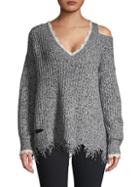 Wildfox Echo Distressed Cold-shoulder Pullover