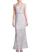 Nicholas French Lace Deep V-neck Gown