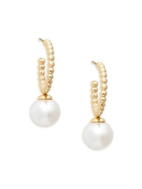 Majorica Goldplated Organic Pearl Hoop Drop Earrings