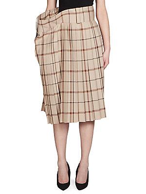 Balenciaga Pleated Plaid A-line Skirt