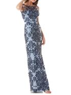 Js Collections Embroidered Floral Mesh Gown