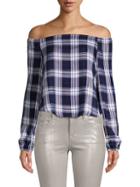 Renvy Plaid Off-the-shoulder Cropped Top