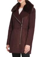 Donna Karan New York Faux Fur-accented Faux Suede Coat