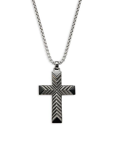 Effy Sterling Silver & Onyx Cross Pendant Necklace