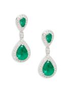 Effy Diamond & Emerald 14k White Gold Double Teardrop Earrings