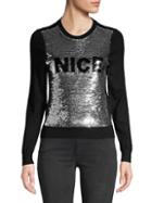Alice + Olivia Chia Naughty & Nice Metallic Sequin Sweater