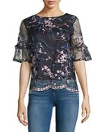 Nanette Lepore Embroidered Ruffle Top