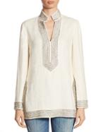 Tory Burch Crystal-embellished Linen Tunic