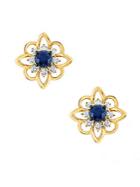 Kc Designs Sapphire & Diamond Yellow Gold Flower Stud Earrings