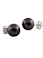 Masako Pearls 8-8.5mm Black Round And 14k Yellow Gold Stud Earrings