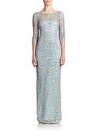 Kay Unger Sequined Lace Column Gown