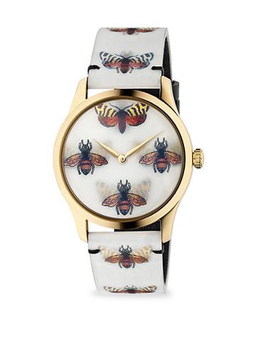 Gucci G-timeless Goldtone Pvd Case 38mm Bees And Butterfly Hologram Watch